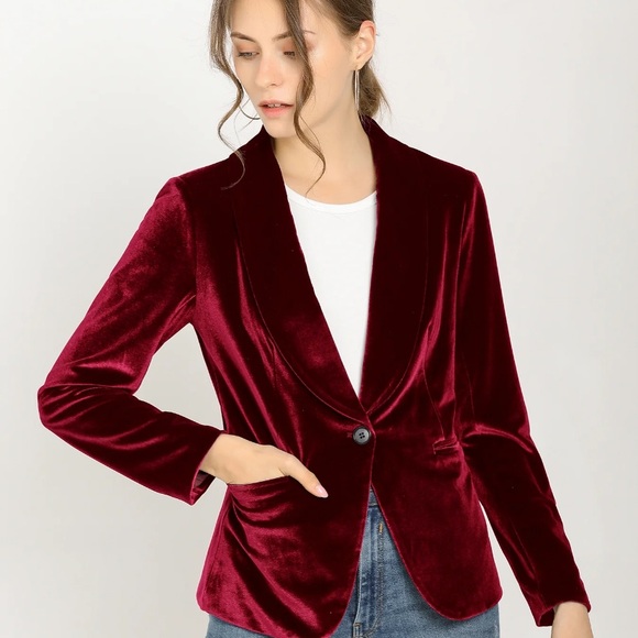Allegra K Jackets & Blazers - Allegra K Red Velvet Blazer Elegant Suit Jacket